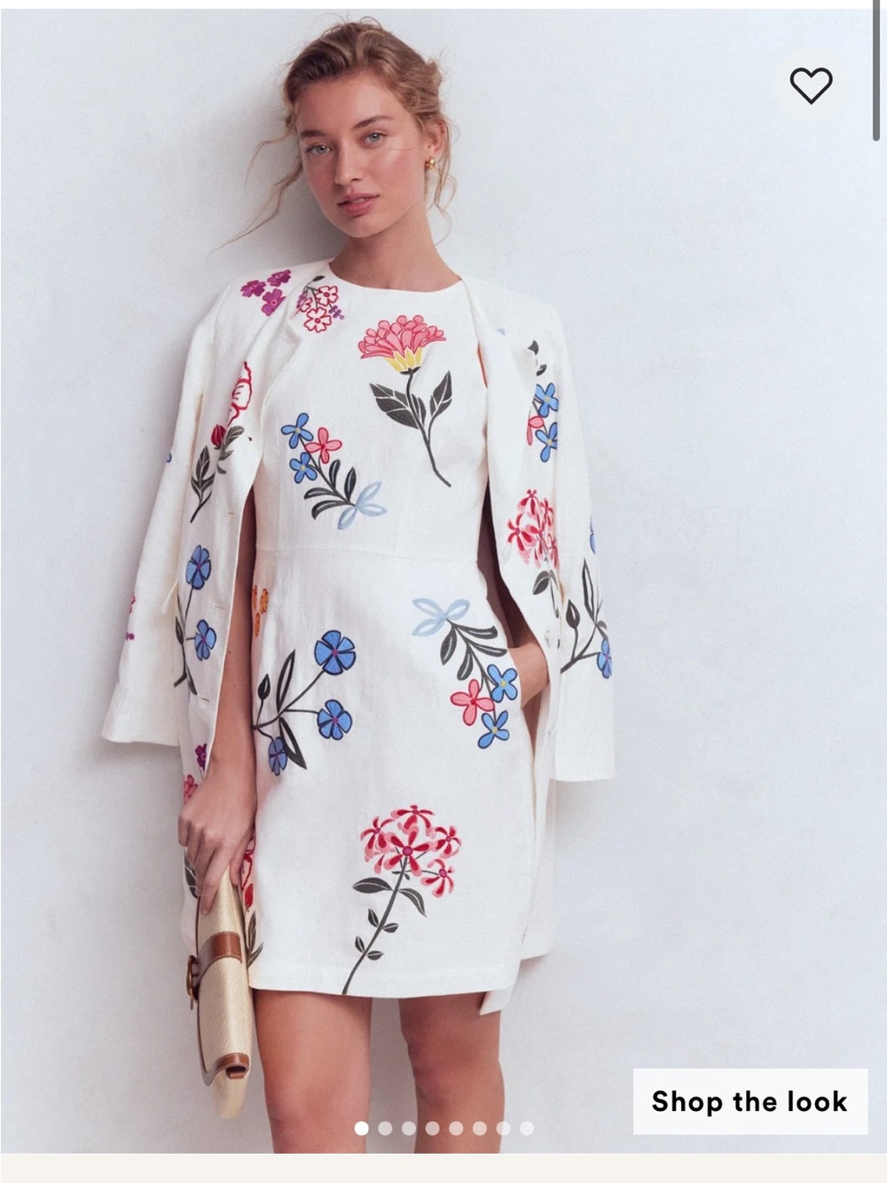 Biden short Floral Embroidered White Shift linen Dress 0